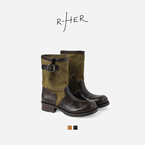 RHER STUDIO 百搭堆堆短靴秋季新款时尚机车骑士靴A6171