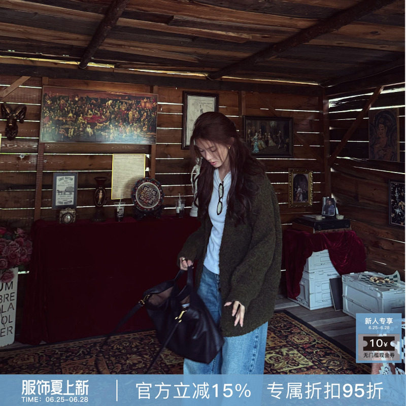 R-HER【墨绿开衫】加厚休闲v领休闲针织毛衣开衫外套RC25101419