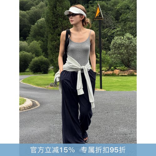 RHER STUDIO“空调裤”松紧腰抽绳宽松百搭直筒休闲长裤K0043