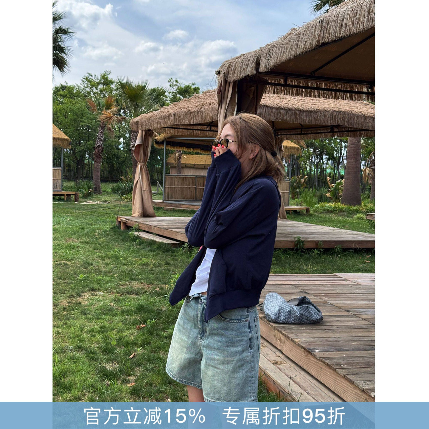 RHER STUDIO“”夏季宽松百搭连帽拉链短款卫衣外套W0247