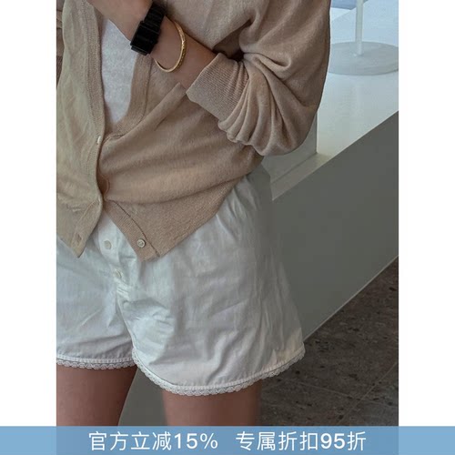 RHER STUDIO“舒适拉满”蕾丝花边100棉纽扣设计ins风短裤K0039