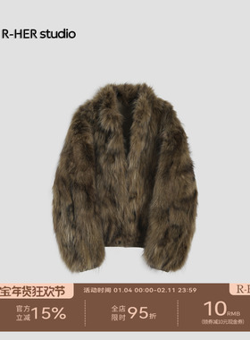 R-HER“巴恩新序”两面穿中古双色貉子毛皮草派克服女外套大衣P59