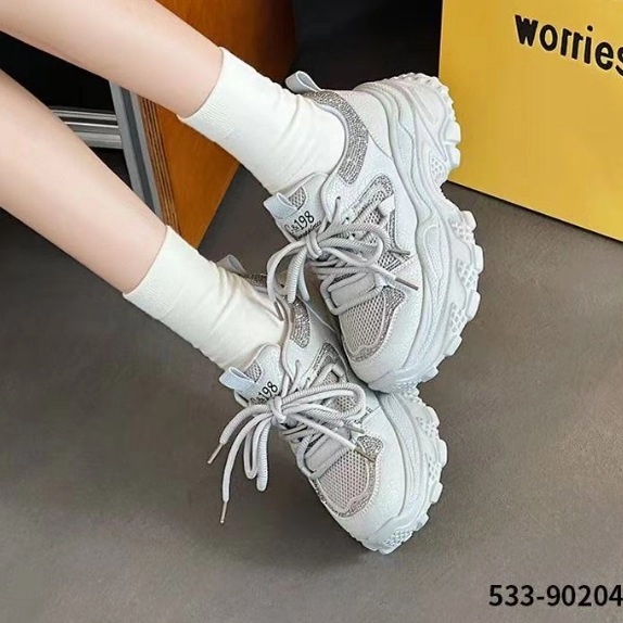 轩美诗2025新款真皮厚底老爹鞋女增高休闲运动鞋百搭透气90204