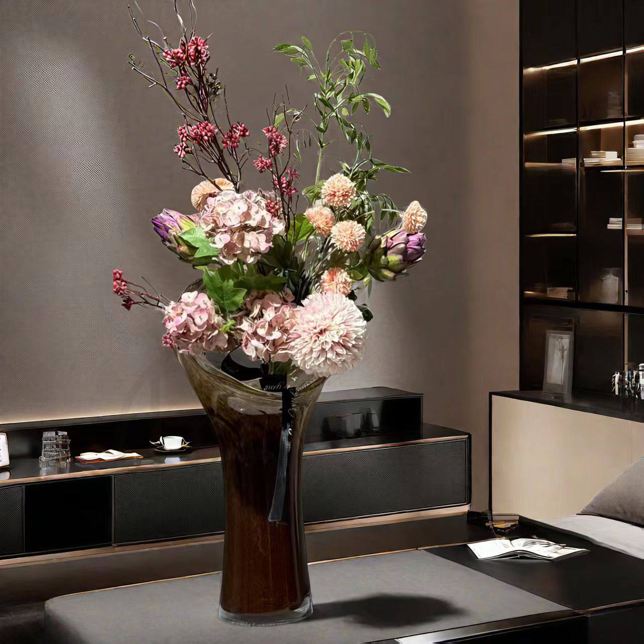 轻奢简约渐变大口加厚新中式玻璃花瓶设计款软装家居摆件,模玩/动漫/周边/娃圈三坑/桌游,文化/体育周边,淘宝优惠券,粉丝福利购,淘宝优惠卷