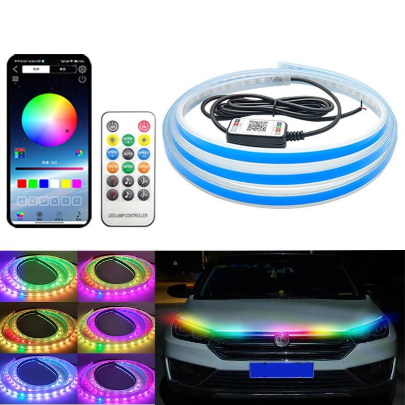 幻彩灯条汽车机头贯穿灯 PVC蓝胶动态扫描模式 日间行车灯