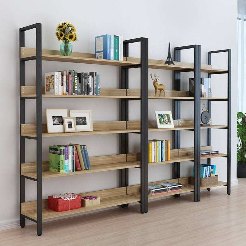 钢木书架简易铁艺货架墙上多层置物架客厅架展示架子落地组合书柜
