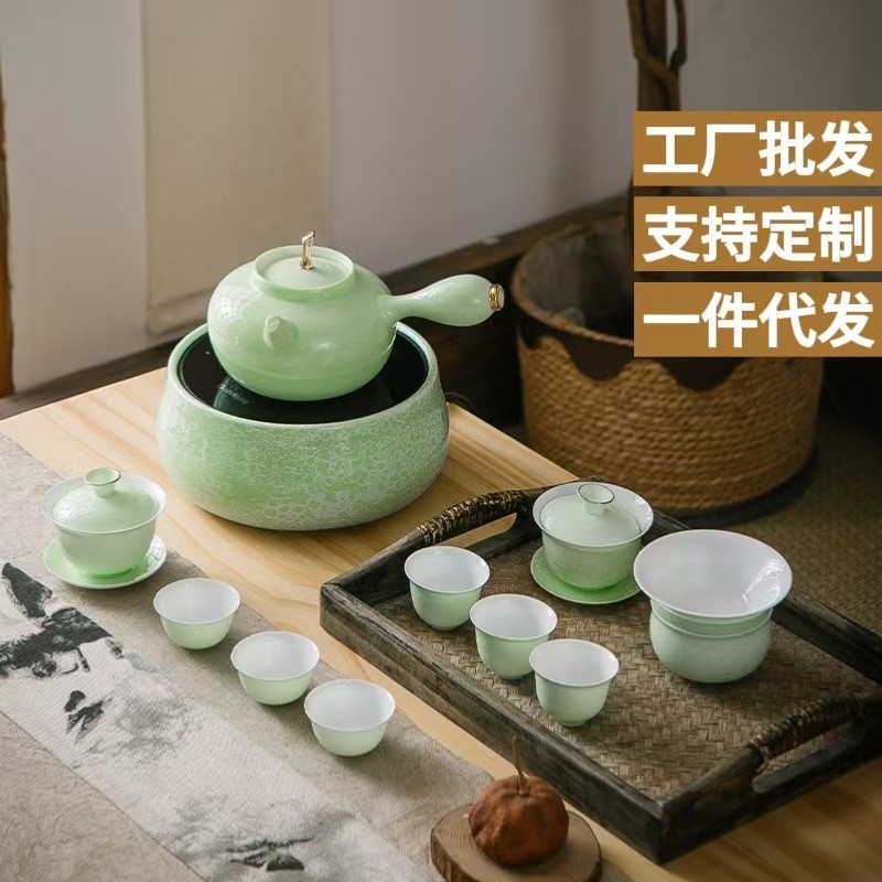 潮州骨瓷茶具电陶炉烧水壶薄胎盖碗茶杯茶具套装搭配中式高档复古