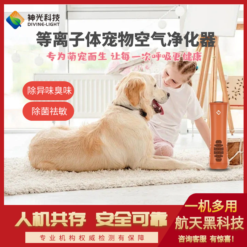 神光科技便携式等离子体空气净化消毒器家用宠物除异味臭味过敏原