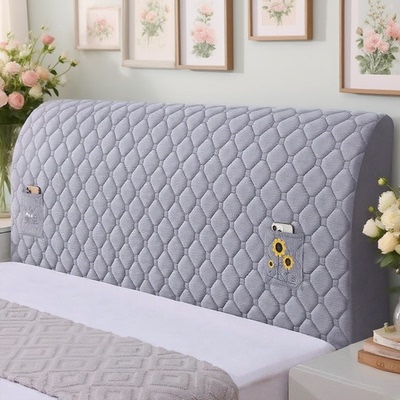 新款简约夹棉床头套罩弹力全包布艺床头罩欧式木板软包靠垫防尘罩