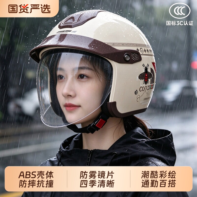 新款男女通用头盔7秋冬季下雨天防雨防雾电动车骑行头盔3c认证