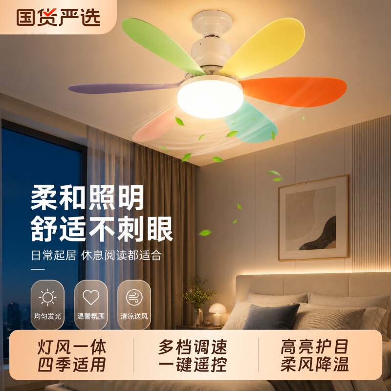 新款E27螺口风扇灯吊扇灯静音餐厅一体led遥控水晶照明灯大风力图片