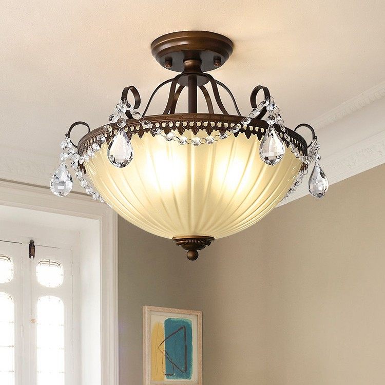 美式卧室吸顶灯餐厅灯主卧房间复古乡村设计师款水晶玻璃灯具灯饰