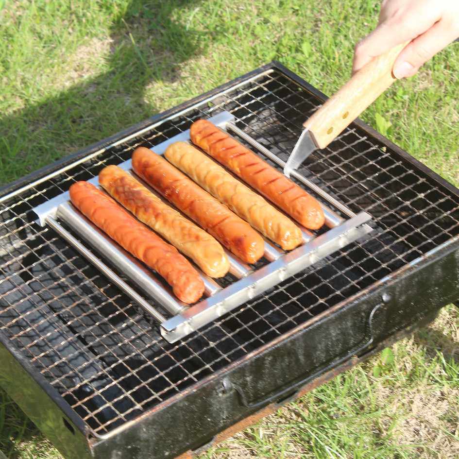 【新款可推拉可切】可拆卸热狗架不锈钢BBQ热狗肠仔滚轮烤架