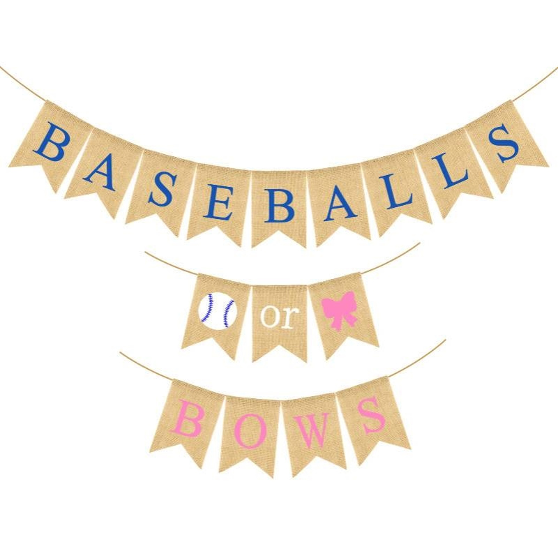宝宝迎婴派对棒球男孩蝴蝶结女孩BASEBALLS or BOWS麻布燕尾旗
