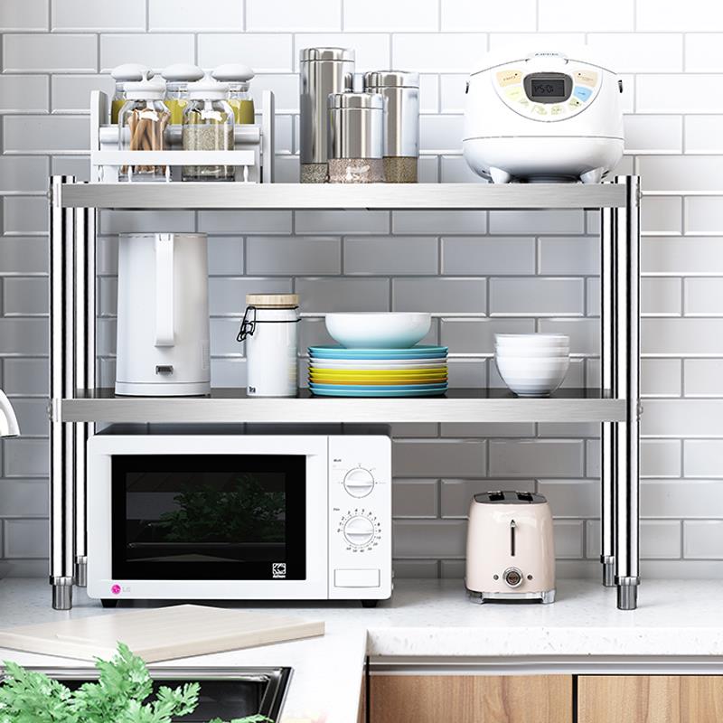 厨房两层置物架2层微波炉架子双层不锈钢电饭煲调料灶台桌面收纳3