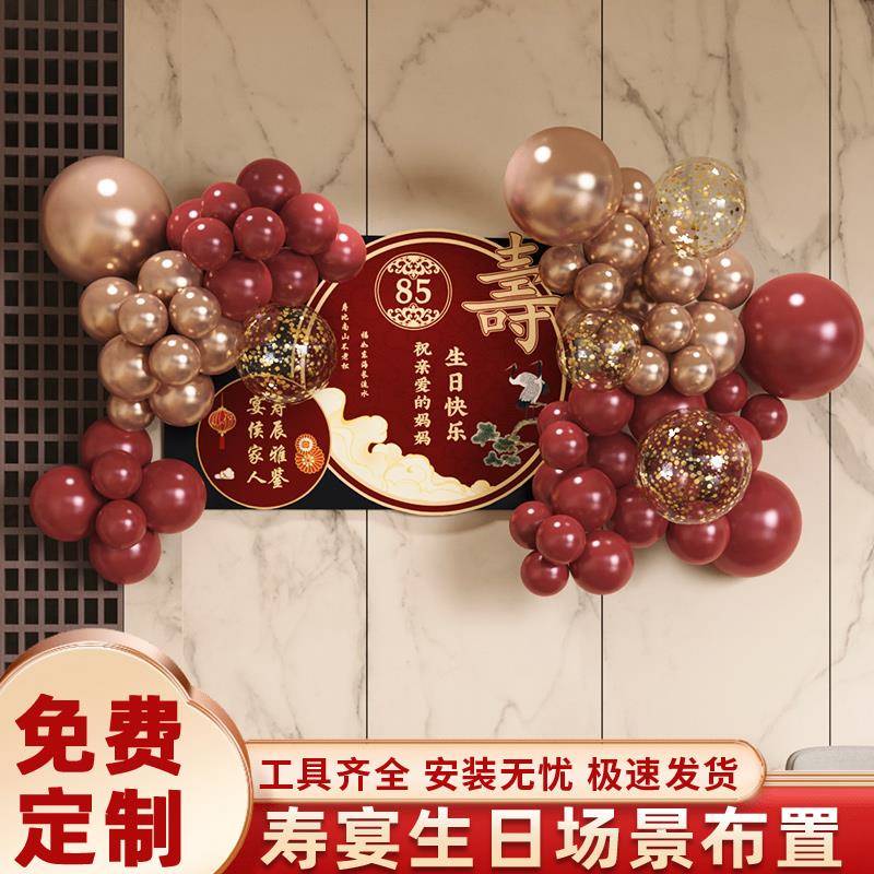 寿宴场景布置气球装饰60大寿70爸爸妈妈80老人酒店氛围生日背景墙