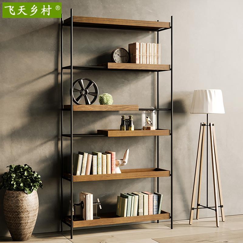 现代简约实木书架玄关客厅铁艺隔断架卧室收纳架置物架多层展示架
