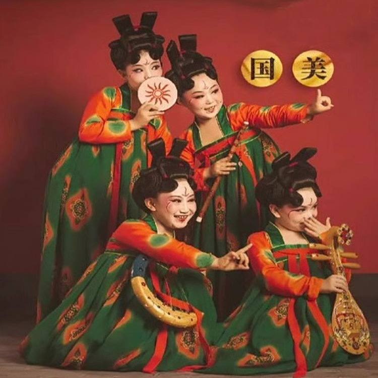 国庆演出儿童新款唐宫夜宴演出服表演服女儿童襦裙仙裙全套荷花奖