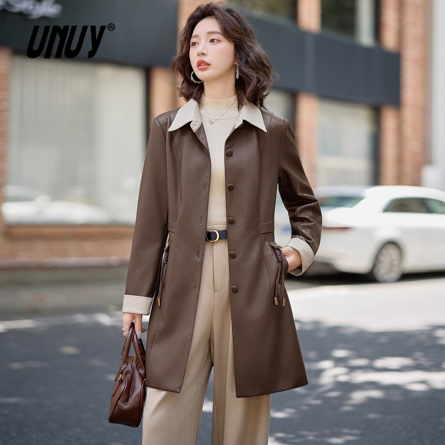 中长款风衣外套女2025秋冬新款高端优雅中老年妈妈收腰美拉德皮衣