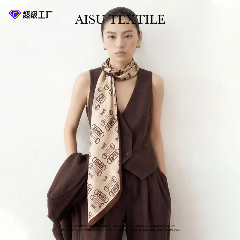 丝绸轻奢丝巾真丝高级感长条系脖飘带百搭双层斜角巾女高级感发带