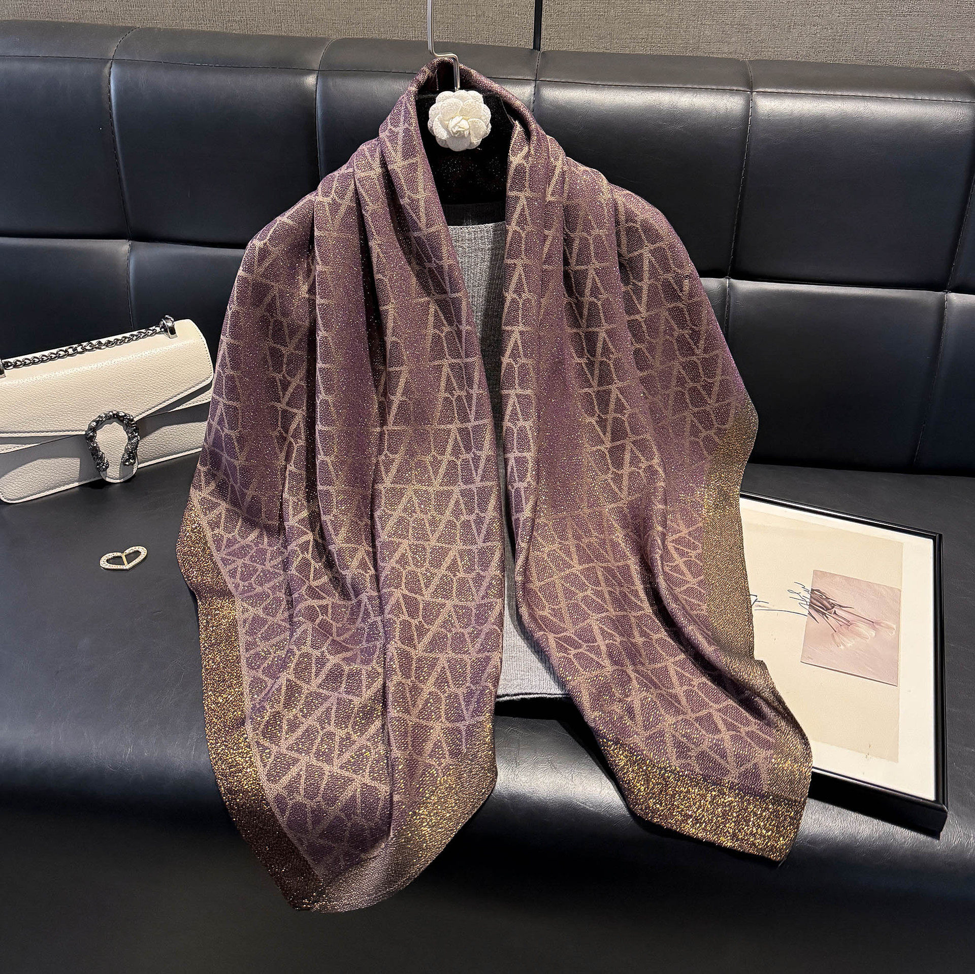 仿真丝方巾百搭丝巾印花高级装饰披肩围巾新款天丝棉金丝四季装饰