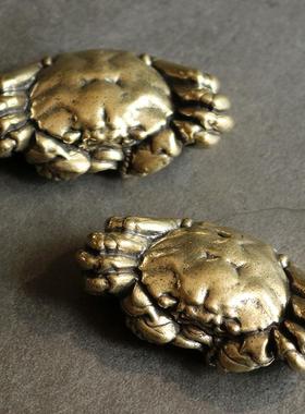 创意实心纯黄铜办公桌小饰品螃蟹大闸蟹青铜茶宠物饰品工艺品礼品