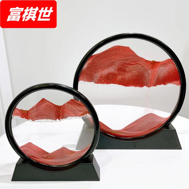 工厂直销圆形3玻璃流沙画沙漏流动山水装饰画工艺礼品家居摆件图片