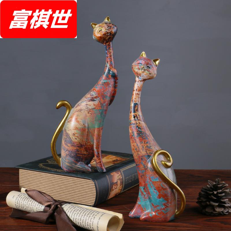 欧式创意抽象油画猫装饰佳节送礼树脂工艺品卧室桌面玄关猫咪摆件图片