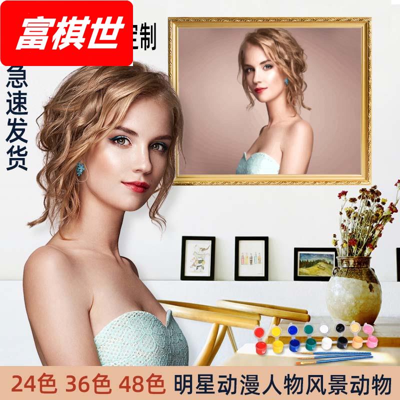 diy数字油画手工涂色填色填充油彩画丙烯礼物颜料照片手绘装饰画图片