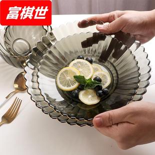 甜品盘 北欧风格 盘子家用 金边沙拉玻璃碗 水果碗 透明玻璃碗套装