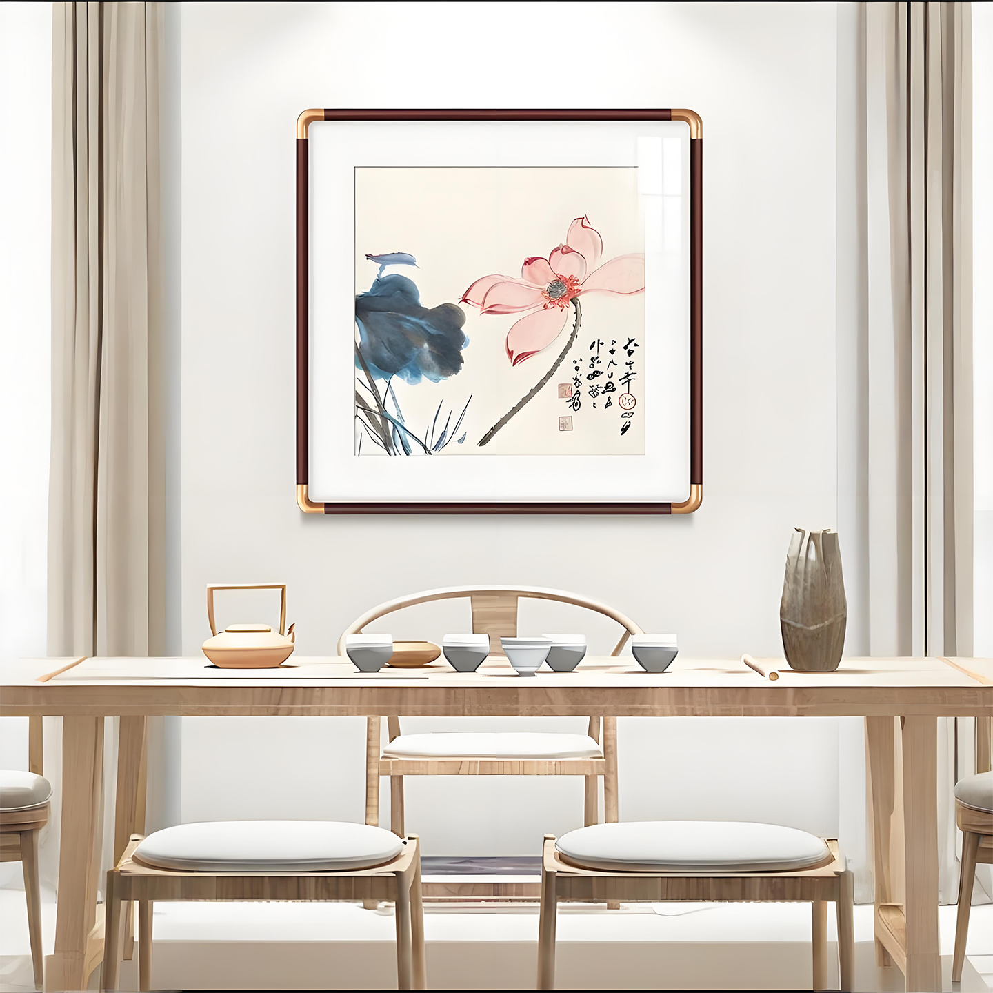 张大千荷花水墨画中式客厅沙发背景墙壁画书房茶室装饰画卧室床头图片