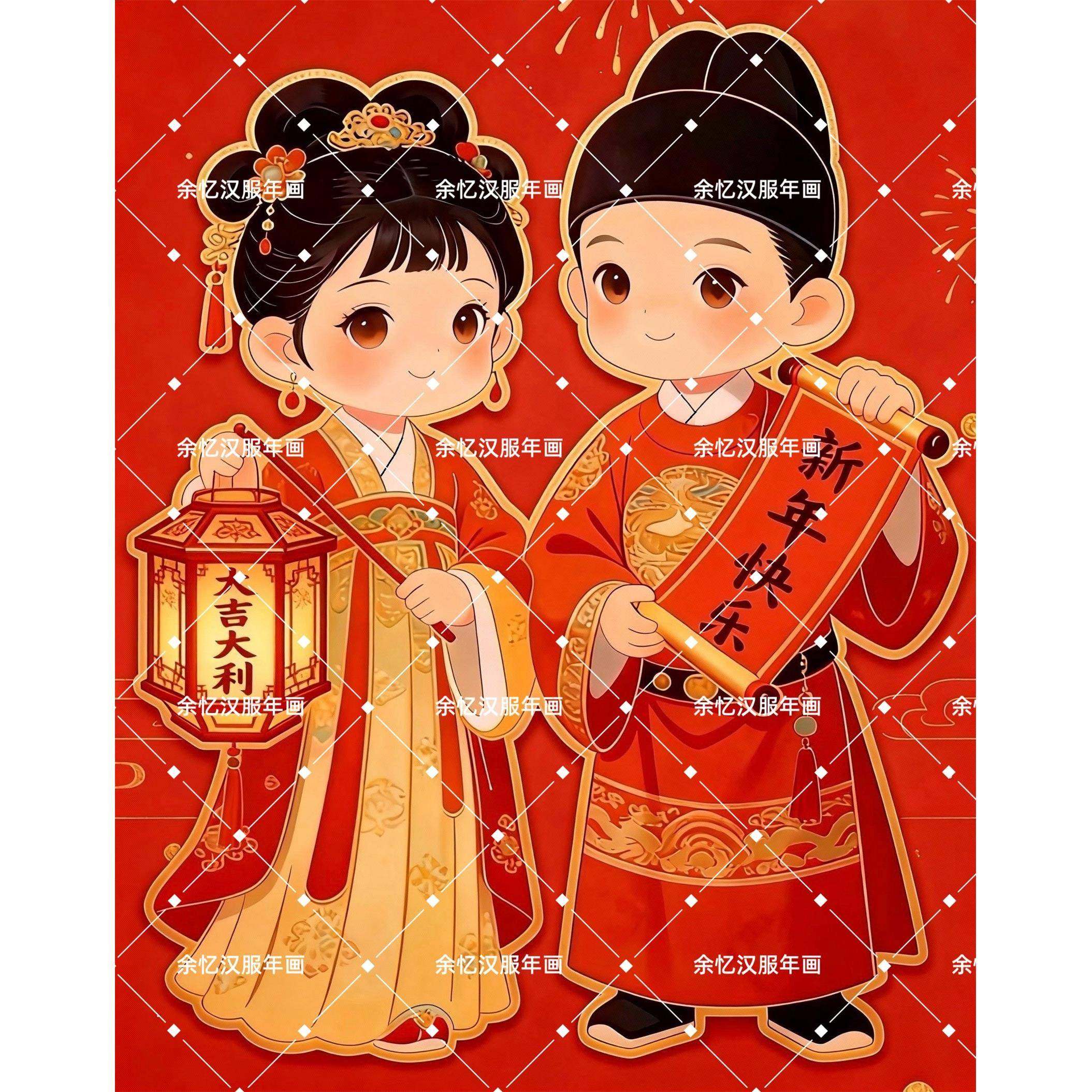 2026双面新款正本清源汉服年画娃娃门神新年贴纸喜庆可爱卡纸覆膜,节庆用品/礼品,门幅,淘宝优惠券,粉丝福利购,淘宝优惠卷