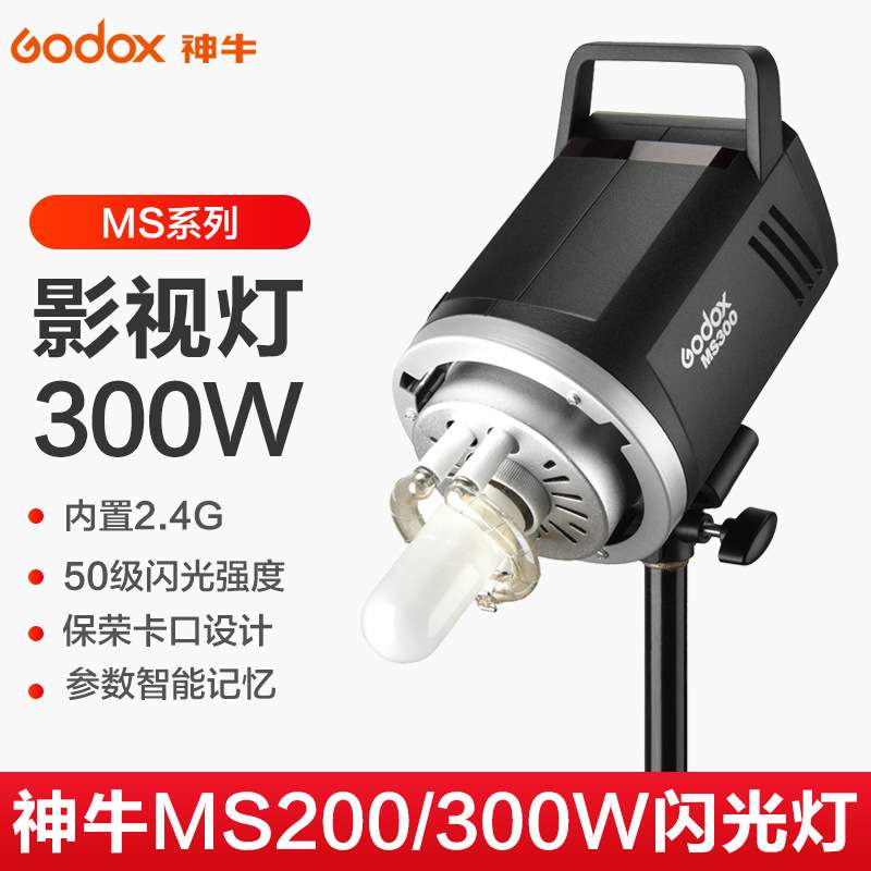 Godox 神牛MS300 MS200W专业人像静物摄影棚闪光灯200W/300W摄影