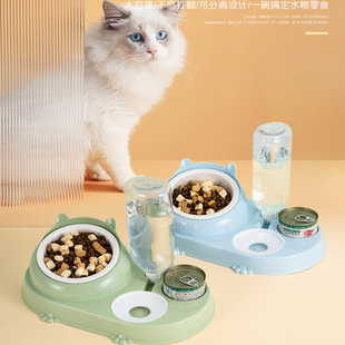 猫碗小狗碗宠物饭碗饭盆喂食盆一体自动喂水饮水碗陶瓷不锈钢双碗
