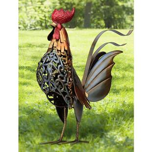 动物铁艺大铁公鸡摆件创意饰品金鸡报鸣工艺品属相红色送礼止怒摆