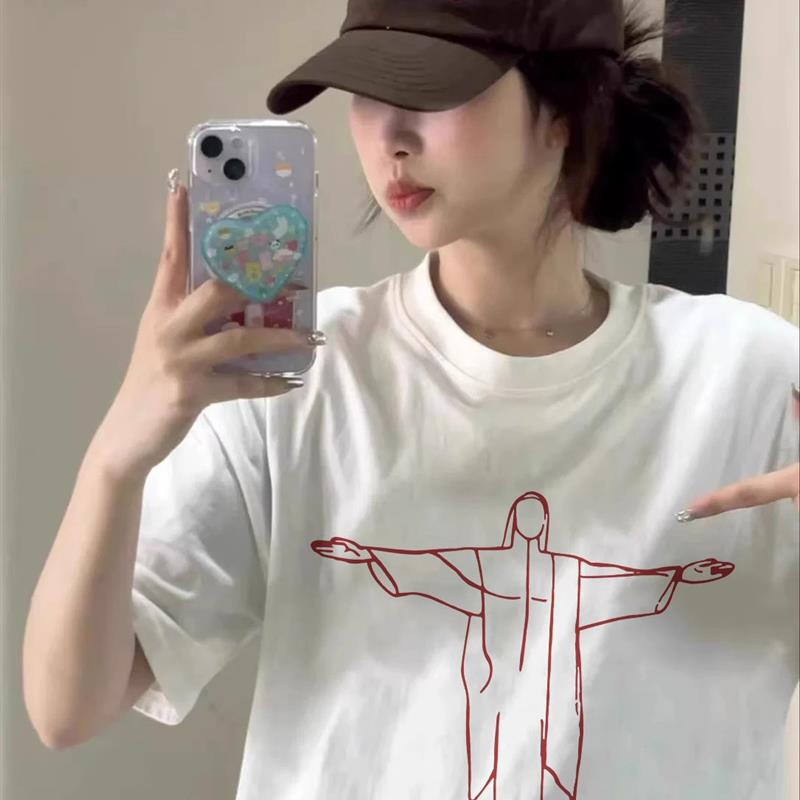 胖MM纯棉白色短袖t恤女2025新款夏季小个子宽松半袖设计感上衣服