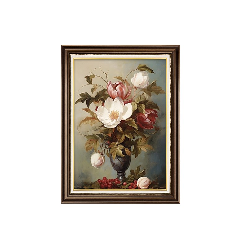 美式花卉玄关装饰画复古油画欧式餐厅挂画走廊过道壁画高级感图片