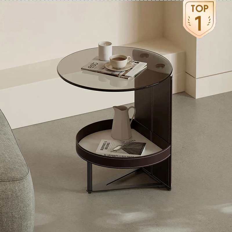 创意轻奢床头柜卧室床边桌替代钢化玻璃小桌子收纳马鞍皮沙发边几