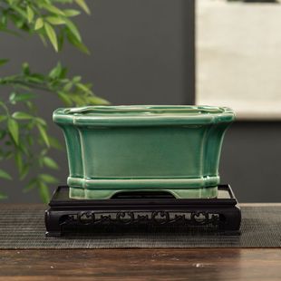 花盆盆景陶瓷长方马槽复古哥窑透气大口径桌面绿植迎客松文竹吊兰