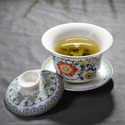 华光景德镇骨瓷斗彩三才盖碗家用高档泡茶具套装专用泡茶杯送礼