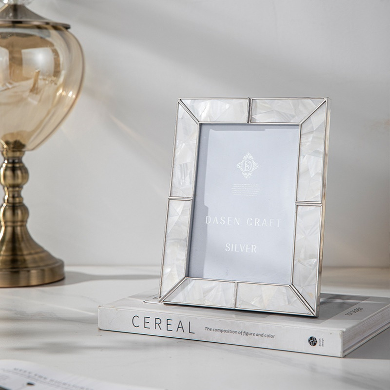 简约轻奢天然白贝相框摆台桌面个性创意摆件白贝壳6寸/7寸相框