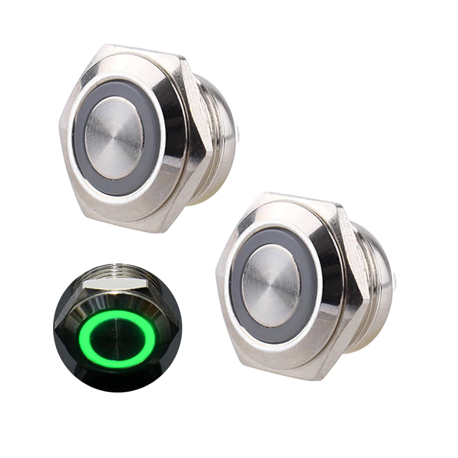 DMWD 2 件 16 毫米超级迷你金属防水防破坏瞬时按钮开关银色外壳