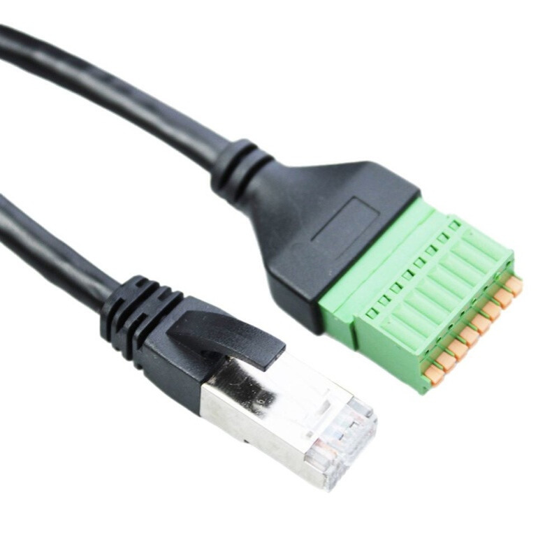 工厂批发RJ45公母头转8Pin端子网络转接线RJ45转8位免焊弹簧端子