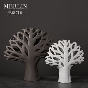 美联北欧陶瓷摆件艺术样板房间书房陶瓷树软装 饰 饰品创意家居装