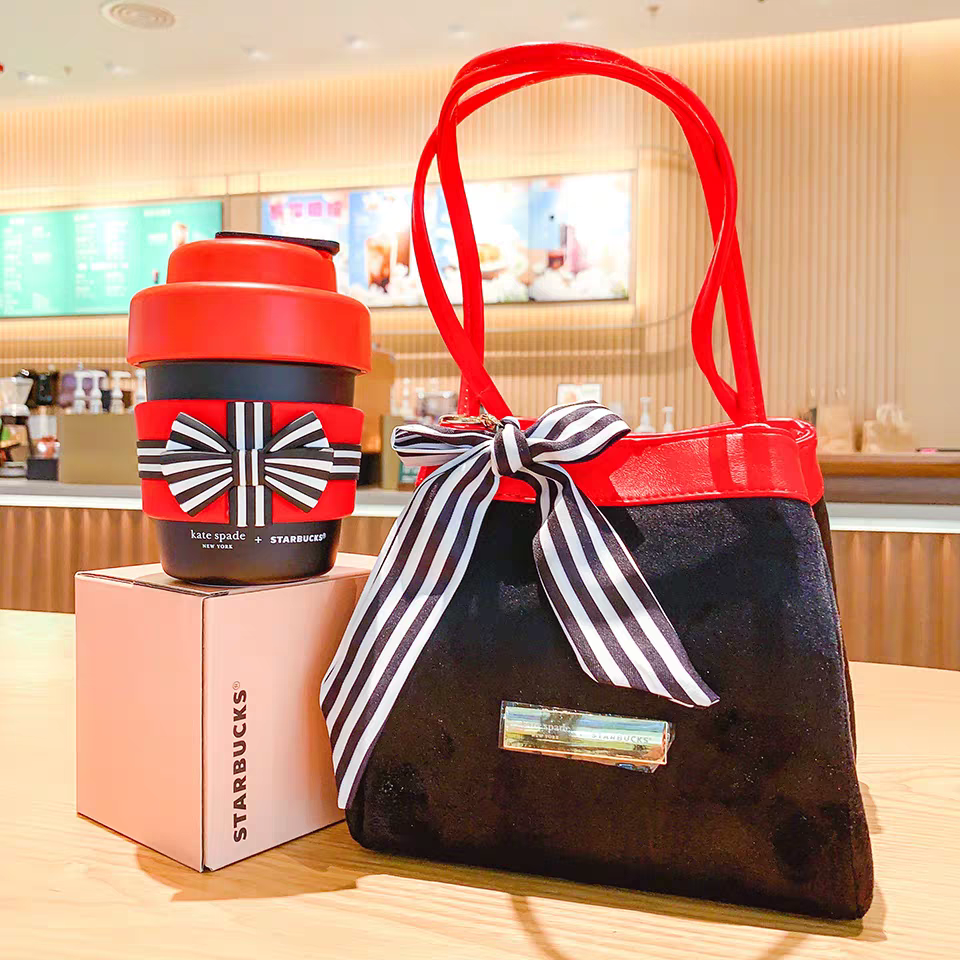 星巴克杯子2023年kate spade限定玫红猫咪蝴蝶结不锈钢随行杯含包