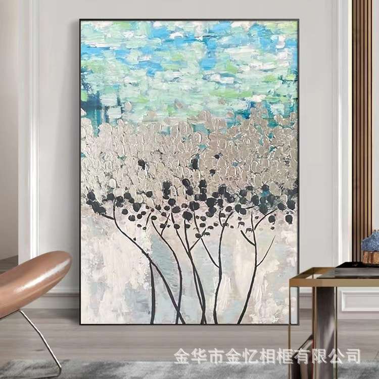 纯手绘立体肌理装饰画玄关竖款油画现代简约抽象挂画落地画发财树图片