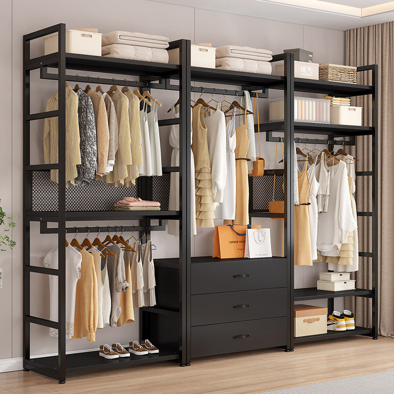 开放式衣帽架多层组合置物架卧室家用收纳储物柜子步入式金属衣柜