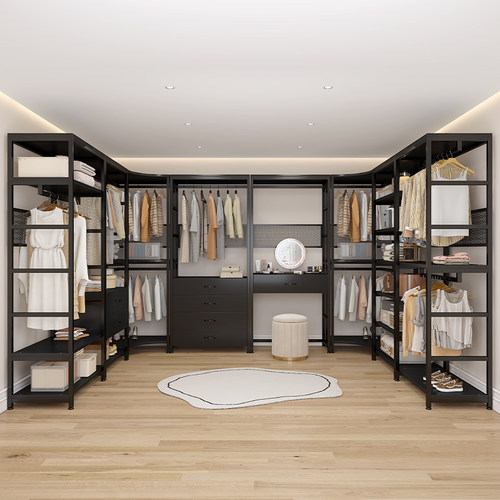 步入式衣帽间开放式金属挂衣架网红同款收纳架子家用落地组合衣柜