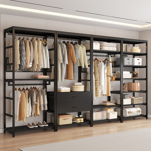 步入式衣帽间网红同款金属挂衣架卧室落地收纳架开放式组合置物架