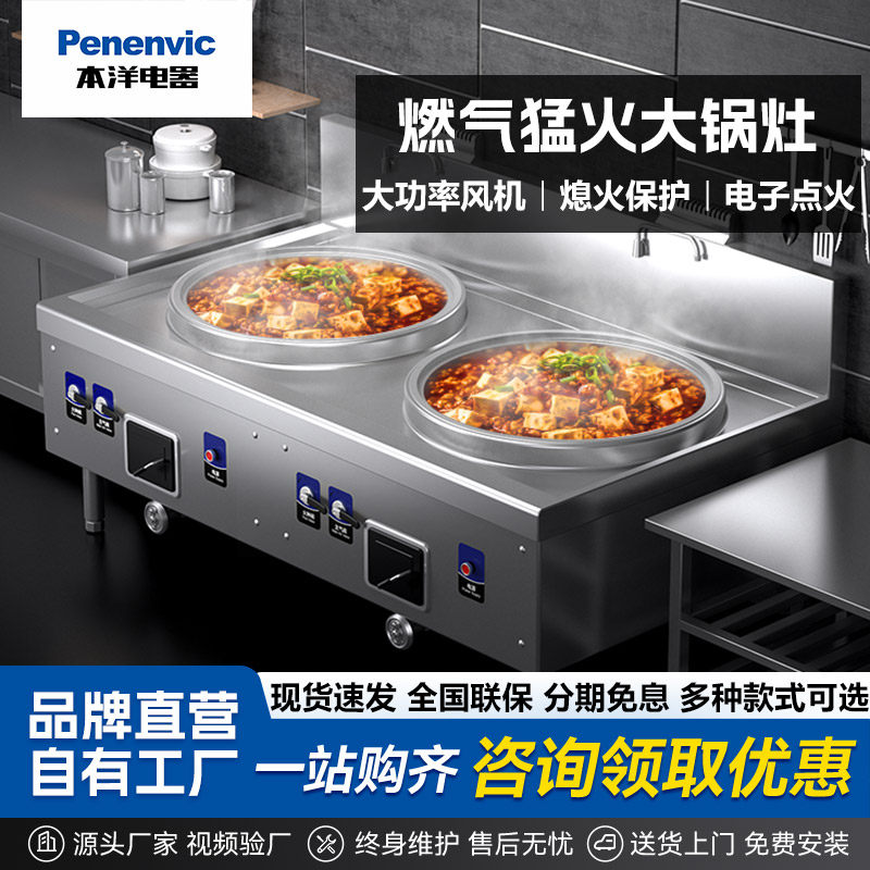 Penenvic本洋燃气大锅灶燃气猛火灶商用广式灶炒菜炉企业学校食堂